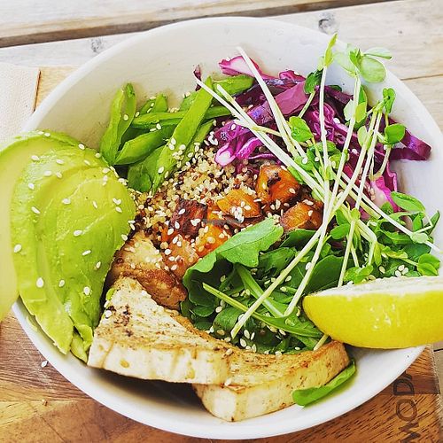 protein tofu bowl at Sol Natural Foods in Darra