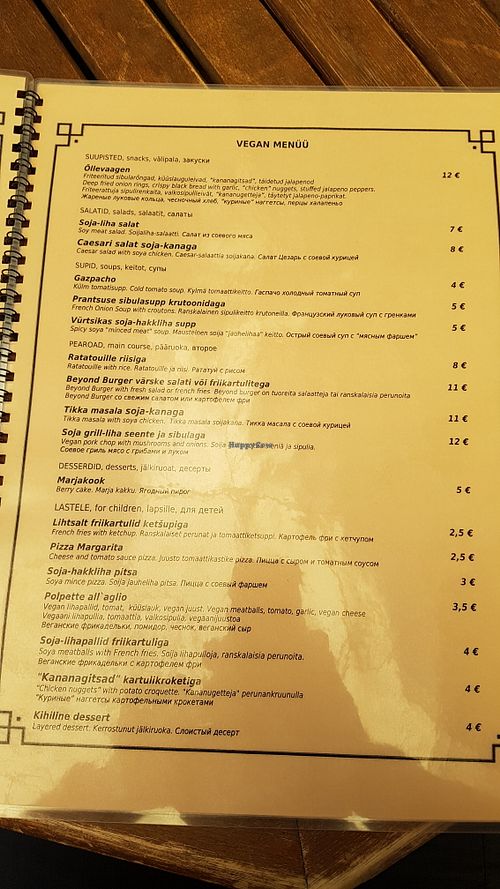 Vegan menu at Punkt 13:15 in Parnu
