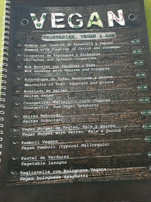ganze Seite vegan   at Me Gusta in Mallorca