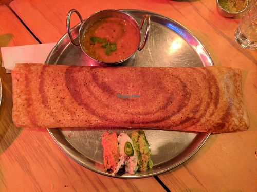Orange dosa - with a delicious sweet potato filling at Dosa Bar in Tel Aviv
