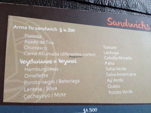 Menu at Amerindia in Puerto Natales