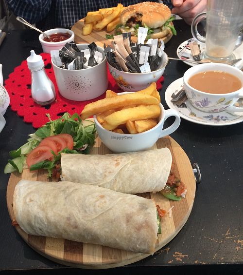 Wrap. And burger. Vegan.  at Aingels Cafe Bistro in Basingstoke