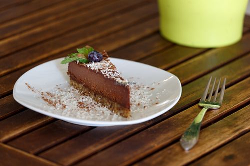 Raw vegan chocolate cheesecake at The Green Moustache - Alpha Lake in Whistler