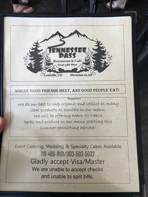 menu 1 at Tennessee Pass Cafe in Leadville