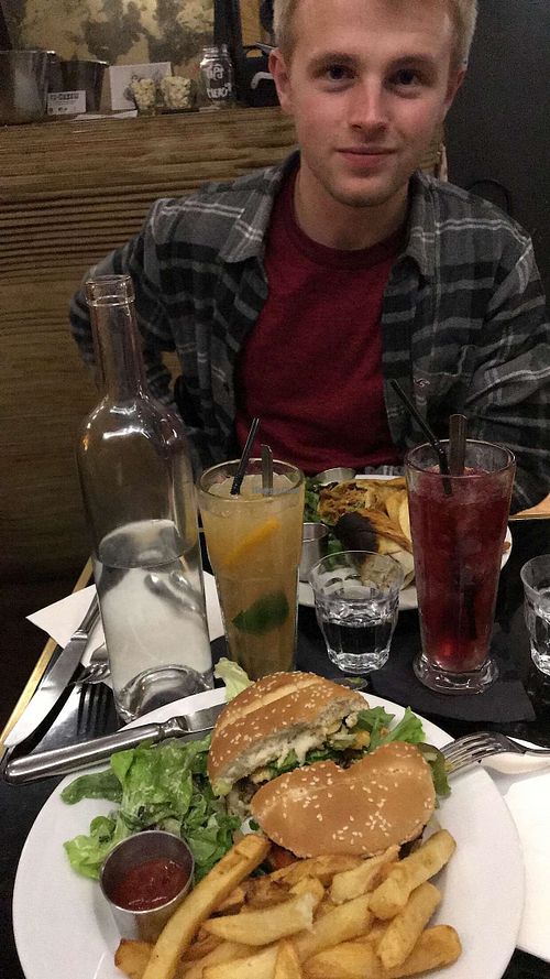 the kebab maison and the vegan cheese burger!!!!! also had Jamaican mule and the lola for drinks; the lola was incredible at Janine Loves Sunday in Paris