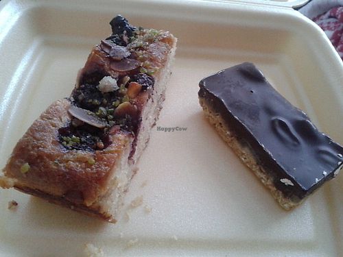 Vegan marzipan and cherry cake and 'snickers' slice at Bojangles  in Sunderland