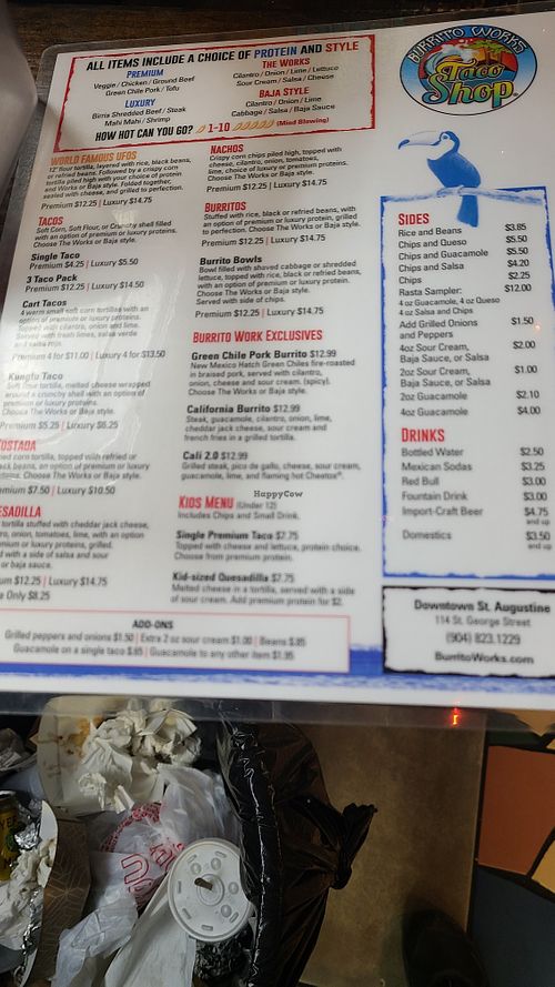 Menu at A1A Burrito Works Taco Shop in St Augustine