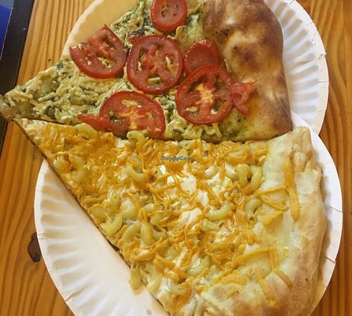 Vegan Pesto & Tomato/Vegan Mac & Cheese at Ian's Pizza in Madison