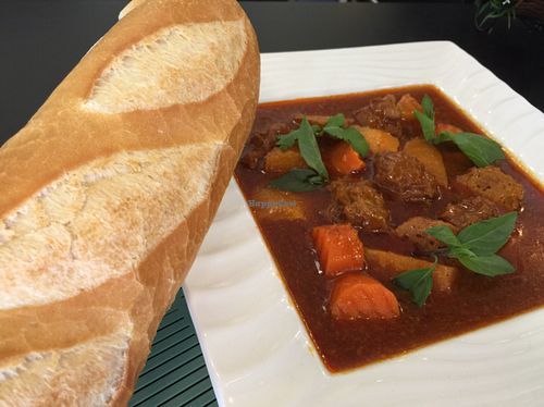 vegan beef stew with French bread at Green Lotus - Vietnam Town in San Jose