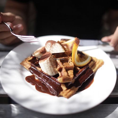 Vegan chocolate waffles  at Cafe Neue Liebe in Berlin