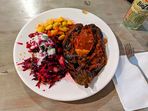 My choice for today at Kiez Vegan:  Aubergine with 3 Salads at Kiez Vegan - Warschauer Str in Berlin