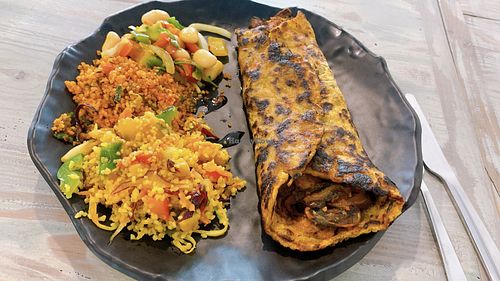 wrap & three types of salad  at Kiez Vegan - Warschauer Str in Berlin