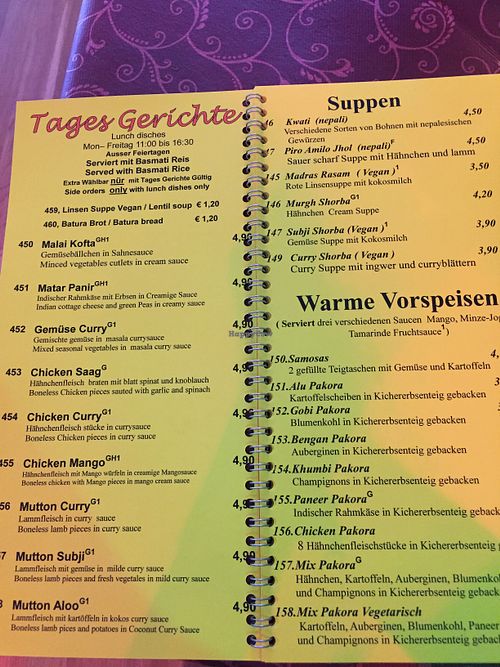 Daily specials and starters at Krishna in Berlin