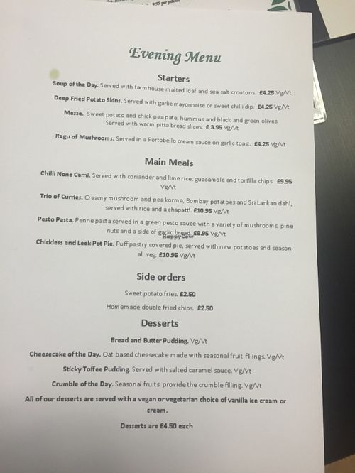Menu at The Green Room in Middlesbrough