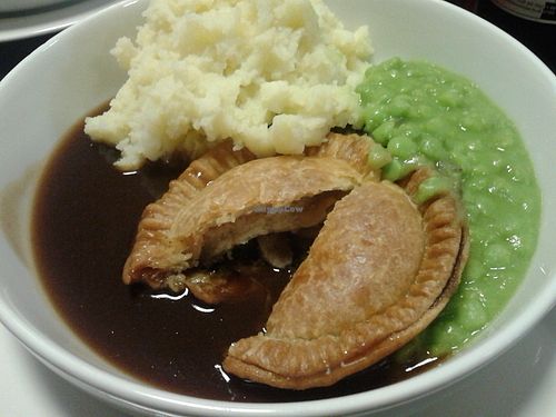 Mushroom pie, mash, gravy and peas at The Green Room in Middlesbrough