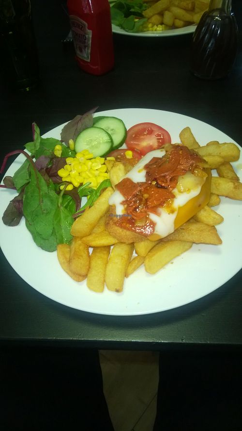 Hot shot parmo, chips and salad at The Green Room in Middlesbrough