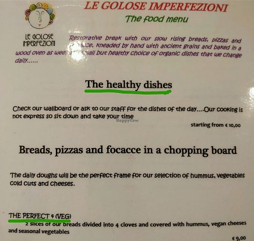 menu are clearly labelled. these items are suitable for vegetarian.  at Le Golose Imperfezioni in Como