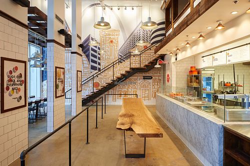 Inside the restaurant and line you order from. at Porano Pasta in St Louis