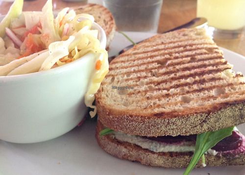 roasted beet sandwich with vegan blue cheese and arugula  at Guglhupf in Durham