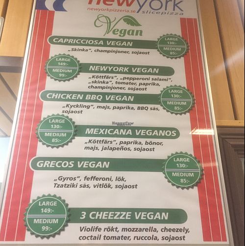 Menu for New York Pizza at New York Pizza in Malmo