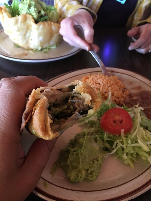 Inside a chimichanga  at La Cueva Restaurante Mexicano in Torrey