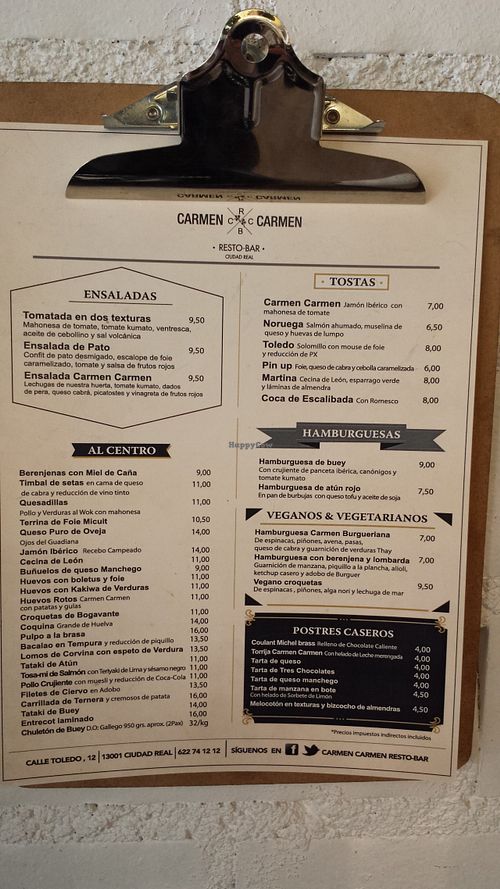 Menu at Carmen Carmen in Ciudad Real