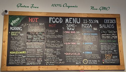 Food menu at Glow Juicery in Duncan