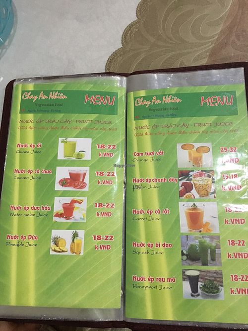 Menu at Chay An Nhien in Da Nang