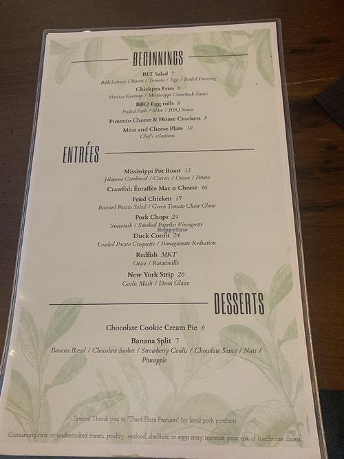 Food menu. That’s it!  at Cafe Pontotoc in Memphis