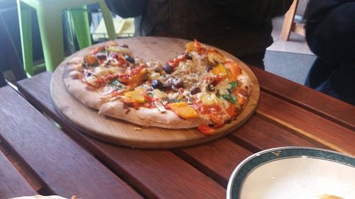 Vegetarian pizza at CassellBella's Bakery Cafe in Northcote