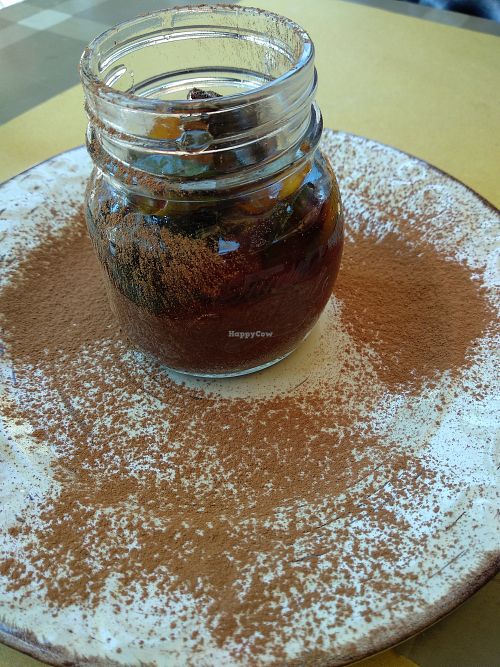 Dark Choco Mousse with caramelized fruits at ONO in Rhodes