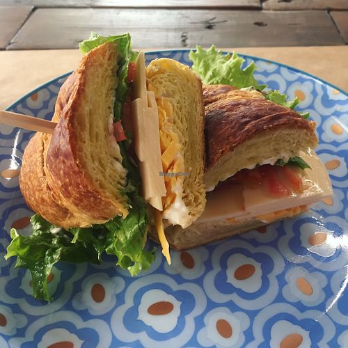 Vegan croissant with “chicken, cheese”, tomatoes lettuce and mayo  at ONO in Rhodes