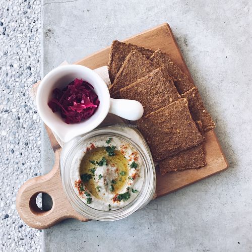 Sprouted Mung Bean Hummus & Raw Seeded Crackers at Plants in Taipei