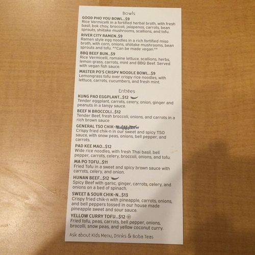 menu - back at Bok Choy in San Antonio