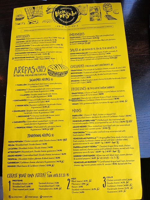Menu (July 2026) at BienMeSabe Venezuelan Cafe in Chicago