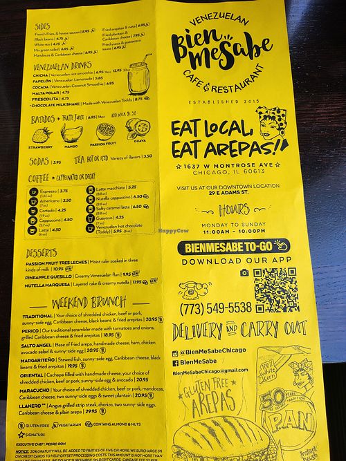 Menu (July 2026) at BienMeSabe Venezuelan Cafe in Chicago