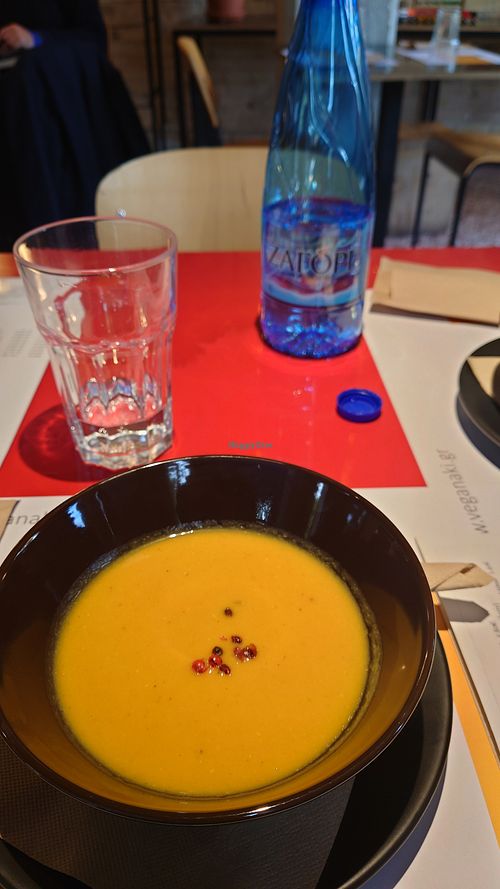 Soup on the house and free water at Veganaki in Athens