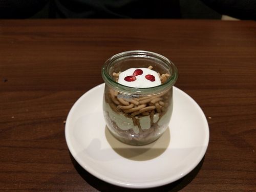 Vermicelli : chestnut specialty with cream and cranberries, original and delicious! at La Stella Nera in Berlin