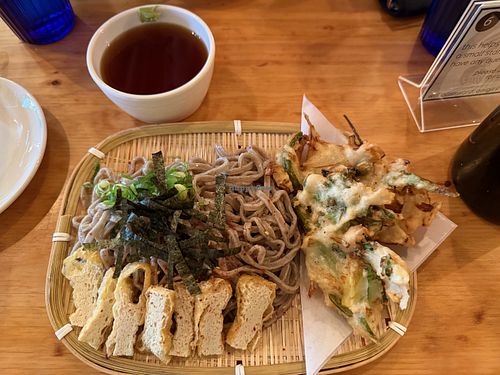 Zaru soba with broccoli rabe kakiage at Obon Shokudo in Portland