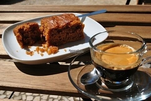 Sweet potato cinammon cake with organic espresso   at Veganeats Caffe in Lisbon