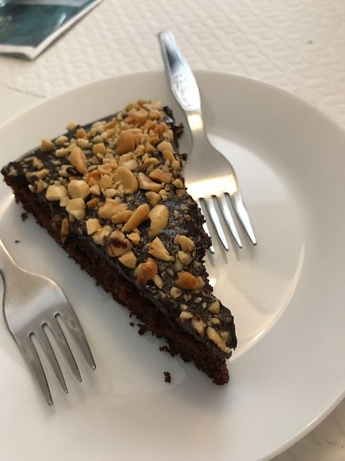 Sinfully delicious, vegan chocolate cake! at Veganeats Caffe in Lisbon