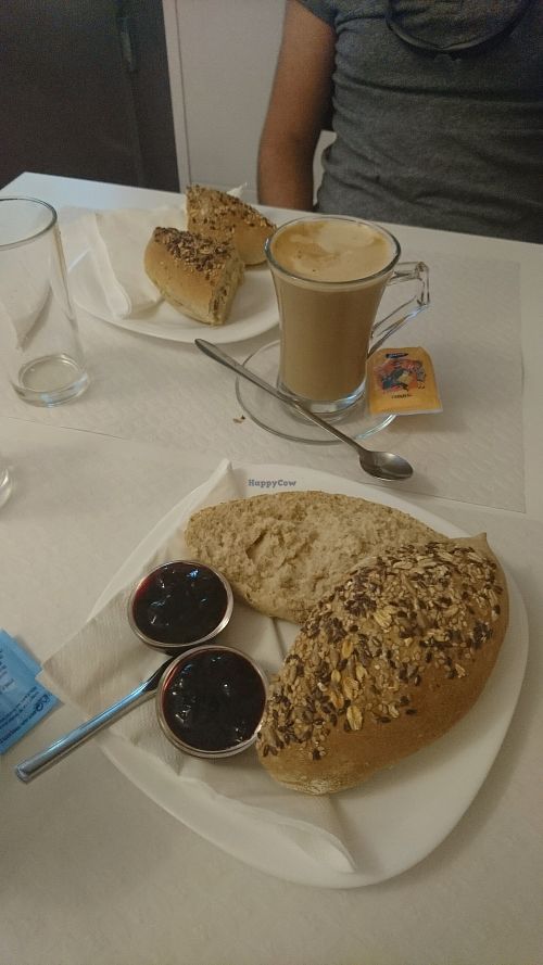 bread with coffe at Veganeats Caffe in Lisbon