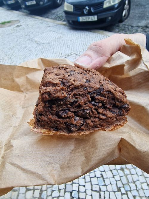 Yummy chocolate scone at Veganeats Caffe in Lisbon
