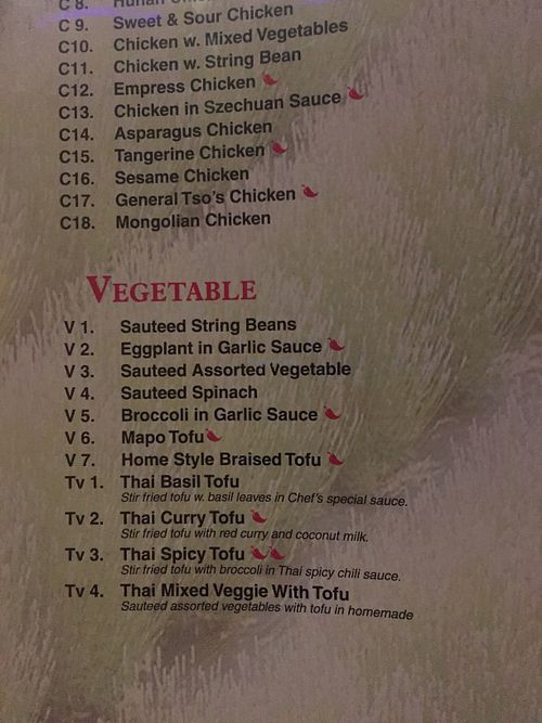 Vegetarian dinner menu at Lavender Asian Bistro in Lawrenceville