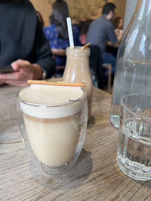 Gingerbread latte and cacoa peanut butter oatmeal punch smoothie   at Farmacy in West London