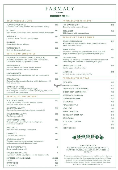 Drinks menu   at Farmacy in West London