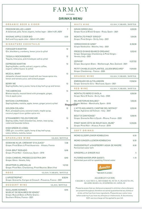 Alcohol-drinks menu   at Farmacy in West London