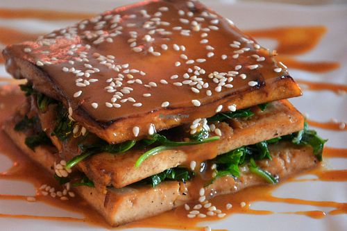 Layered spinach & tofu with sweet miso paste at Red Kimono - The Terraces in Cebu