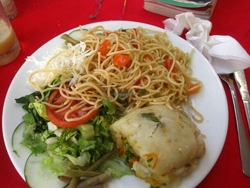 Boliche : pureed root vegetables with spaghetti and salad. The puree was amazing and it's worth ordering even just for that. The spaghetti is alright, I've had better spaghetti elsewhere in Cuba. at La Berenjena in Vinales