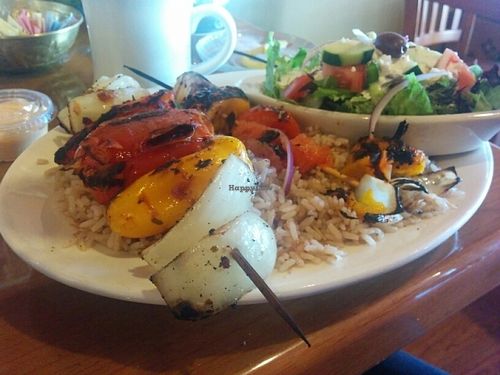 Vegetarian plate made vegan without cheese at Pita Plate in Morehead City